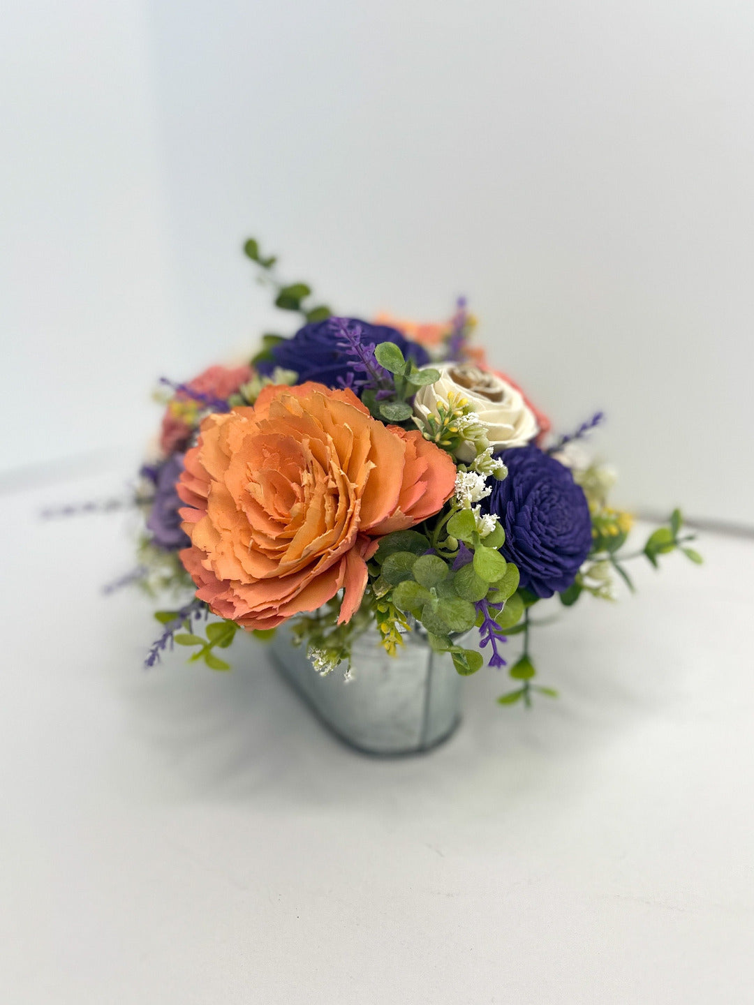 Wood Flowers in Galvanized Planters