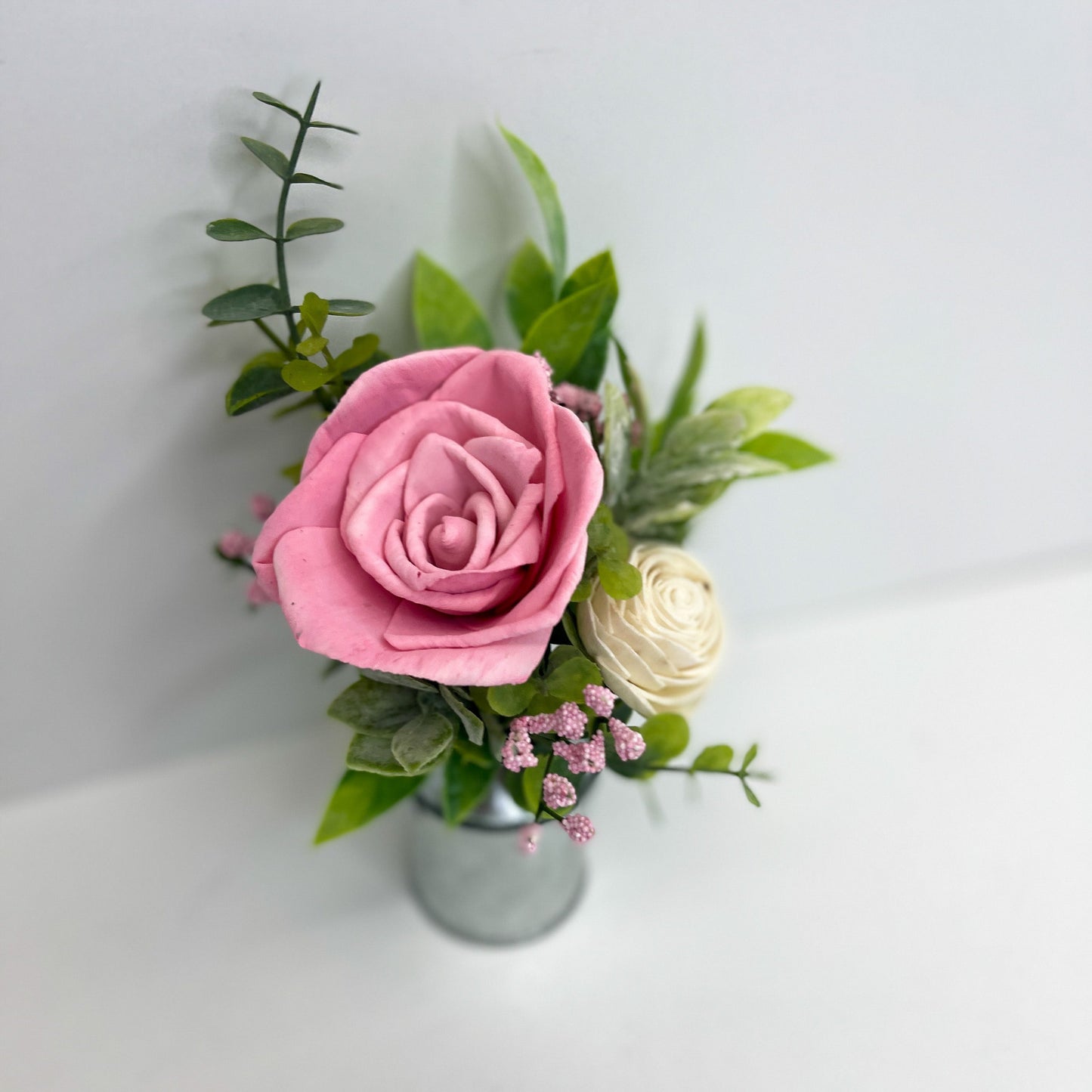 Pink and White Rose Mini Milk Can