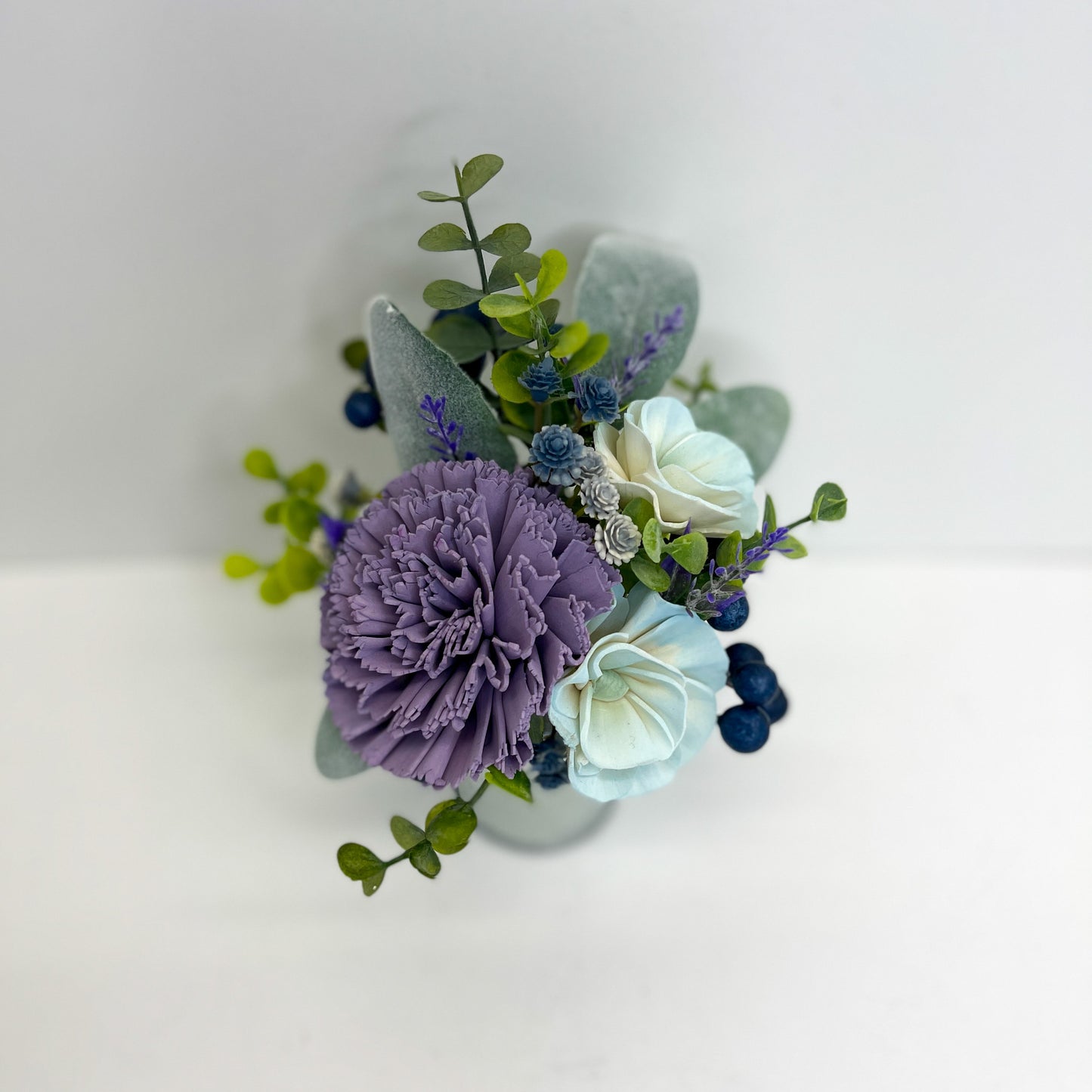 Mini Milk Can Bouquet - Dusty Purple and Blue Blossoms