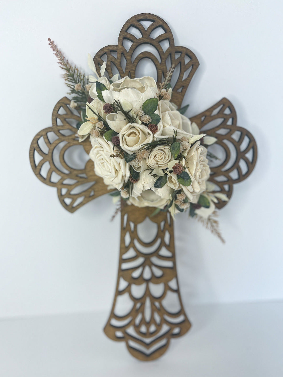16 inch Ornate Cross - Boho Ivory Florals
