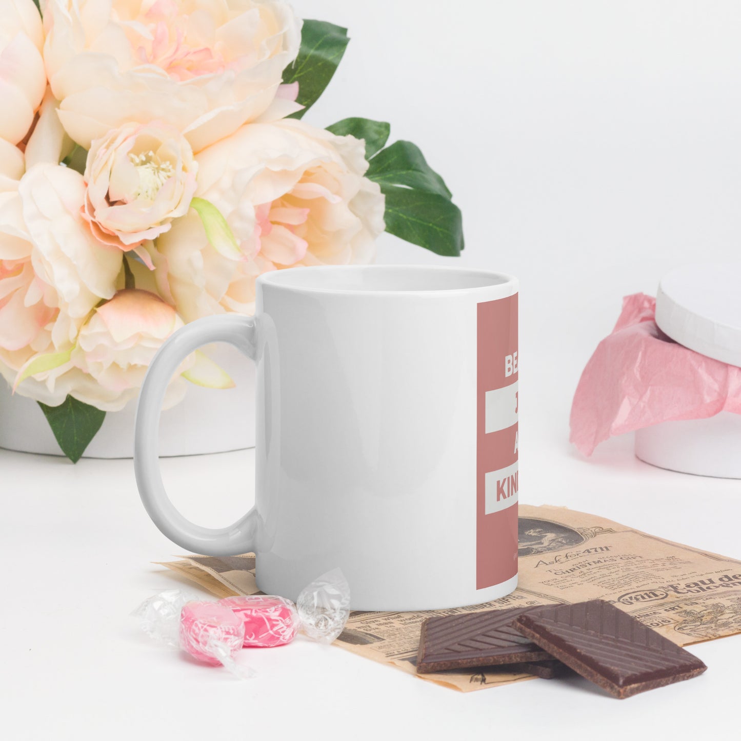 Beauty, Joy & Kindness White glossy mug