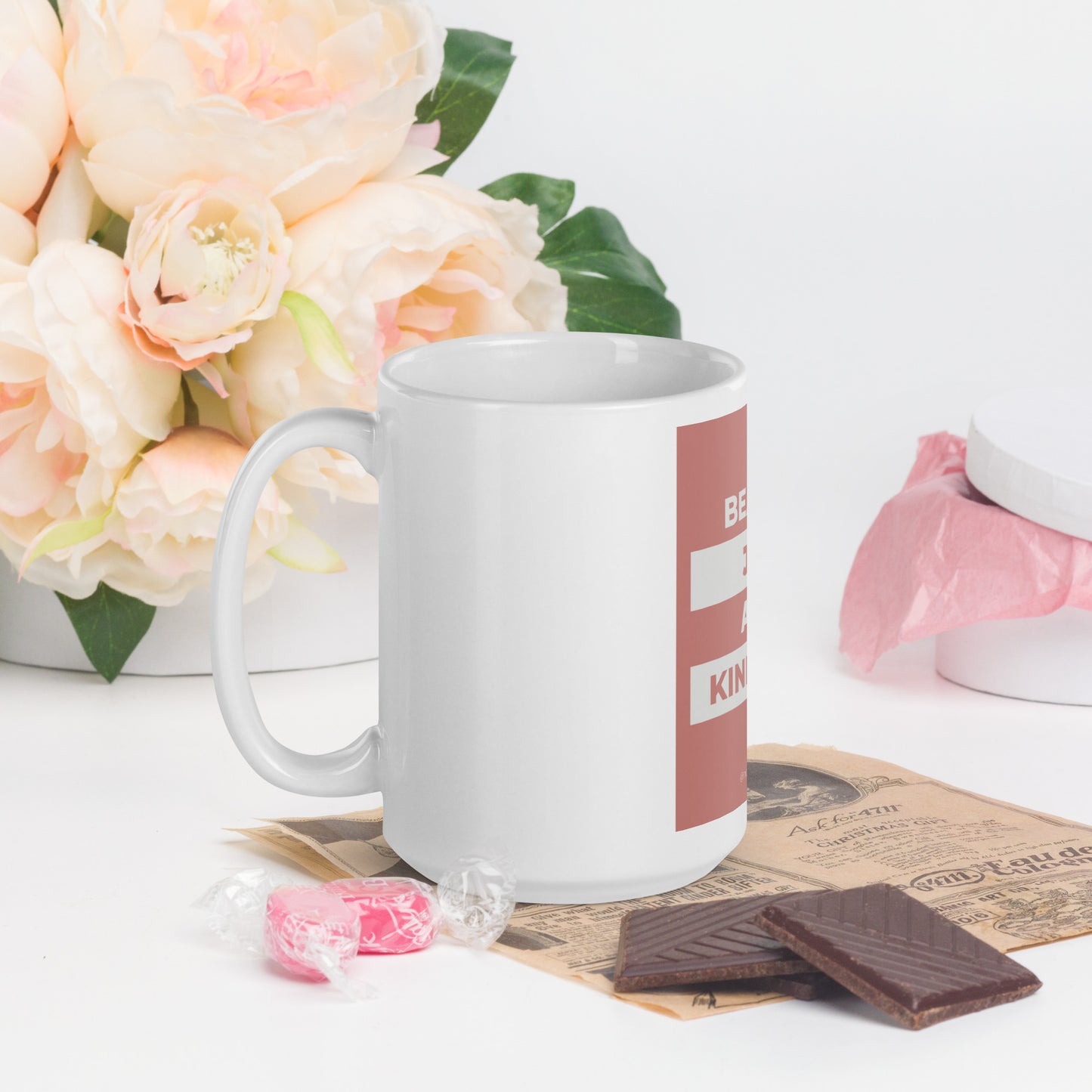 Beauty, Joy & Kindness White glossy mug