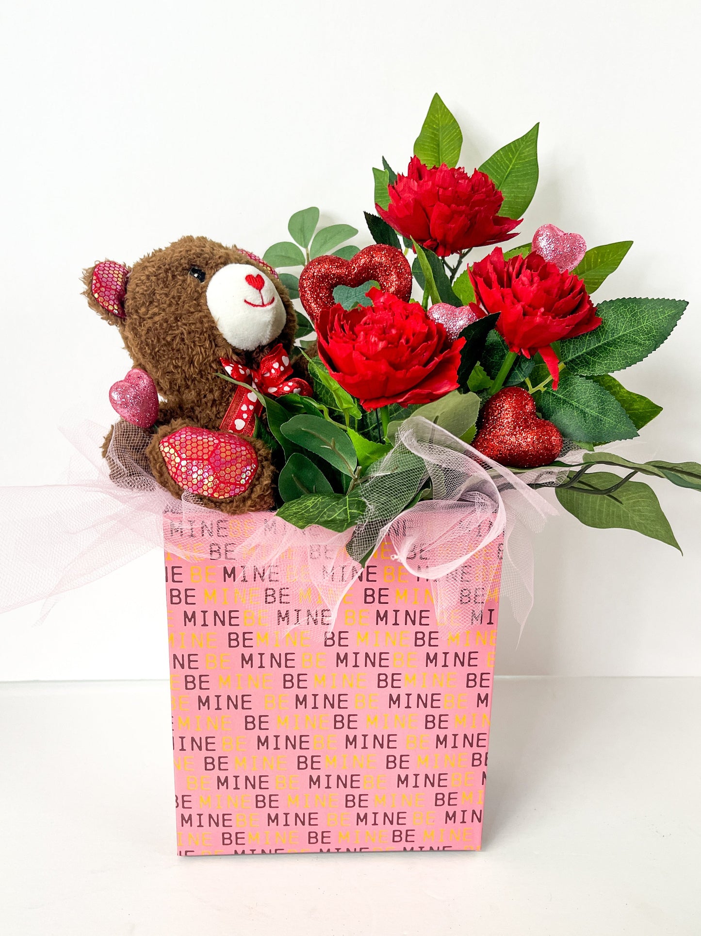 Red Rose Valentine Box Teddy Trio Bouquet