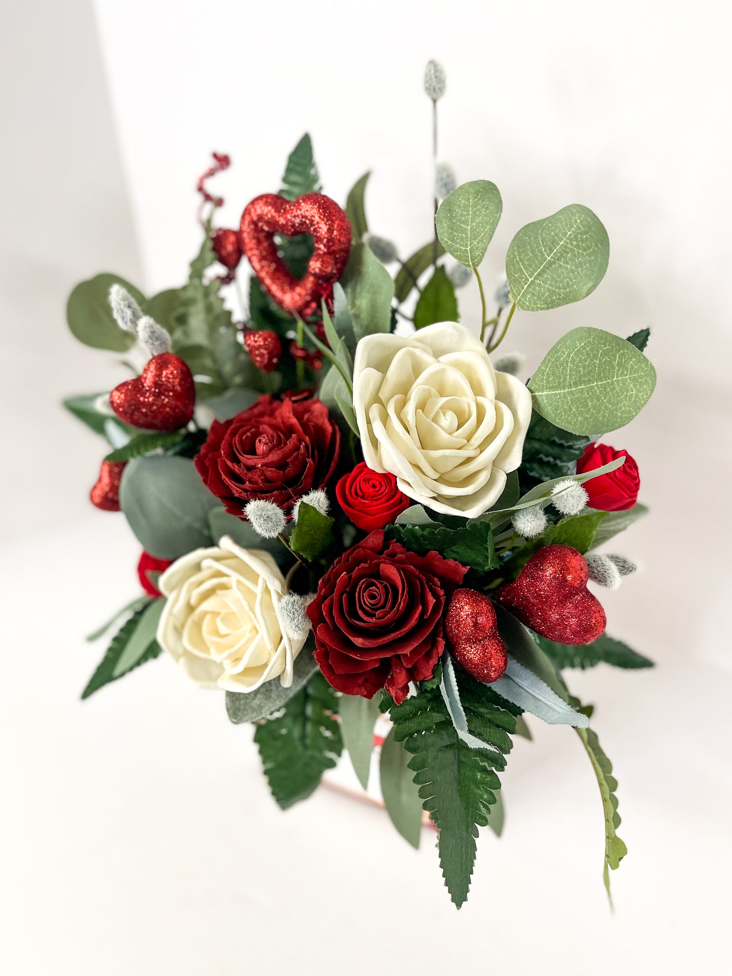 Red and White Rose Valentine Box 7 Bloom Bouquet