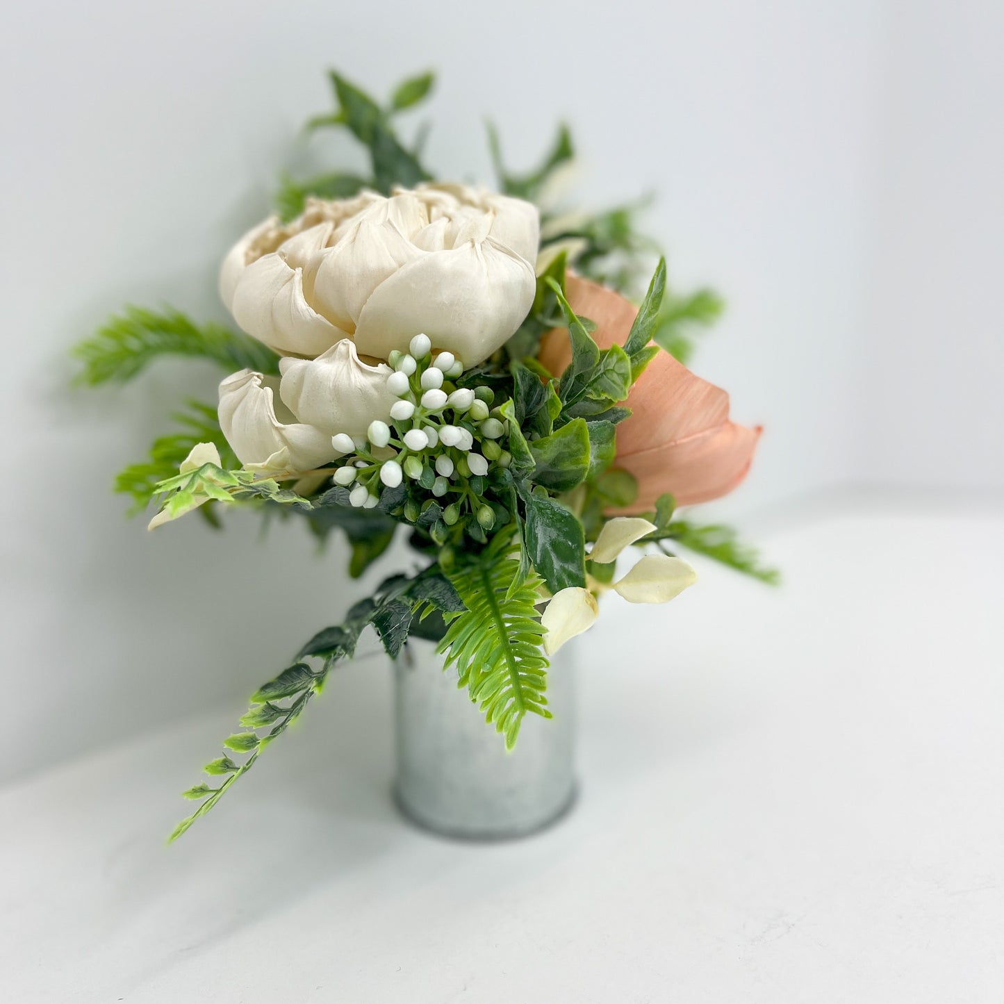 Mini Milk Can Bouquet - Ivory and Blush Peony
