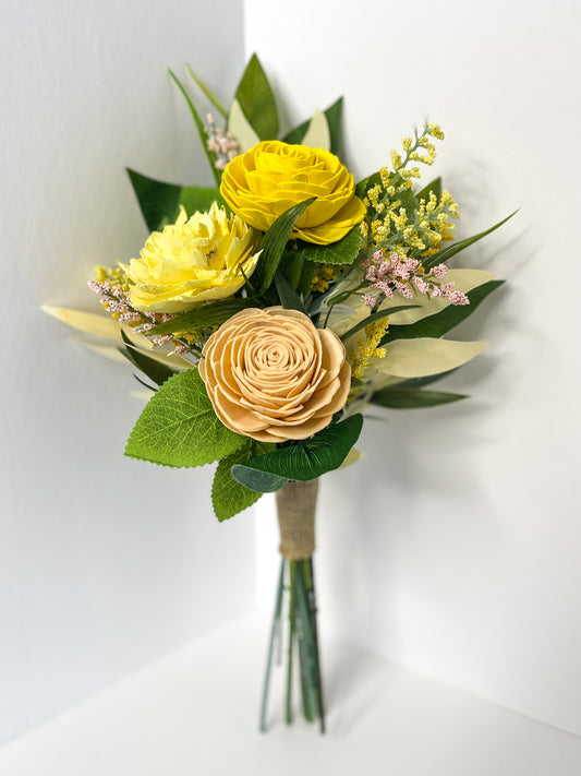 Yellow and Peach Roses Trio Bouquet