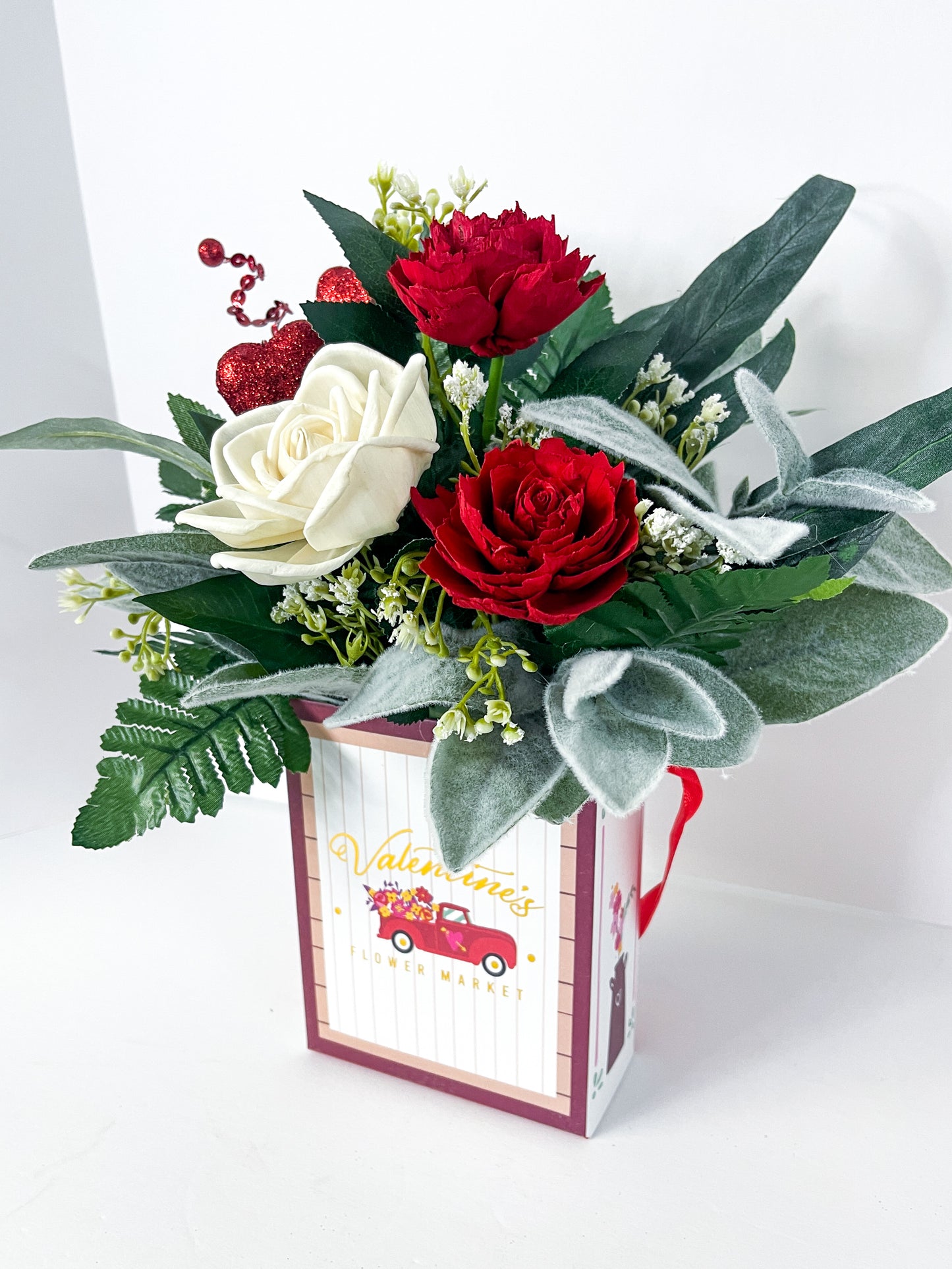 Red and White Rose Valentine Box Trio Bouquet