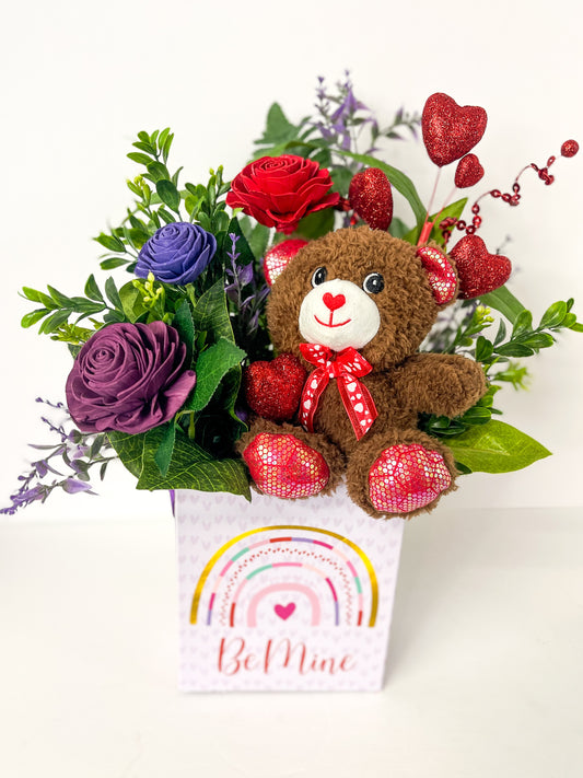 Be Mine Valentine Box Teddy Trio Bouquet