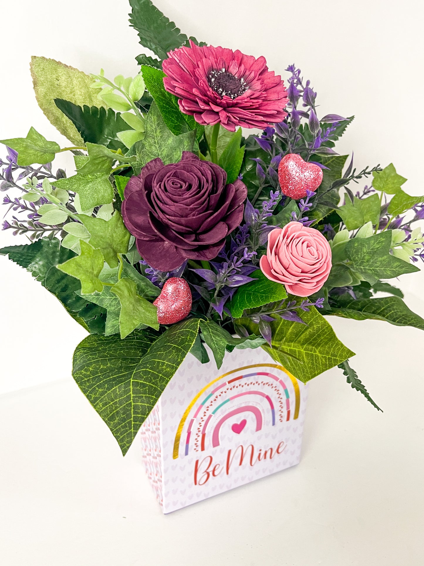 Gerbera and Rose Valentine Box Trio Bouquet