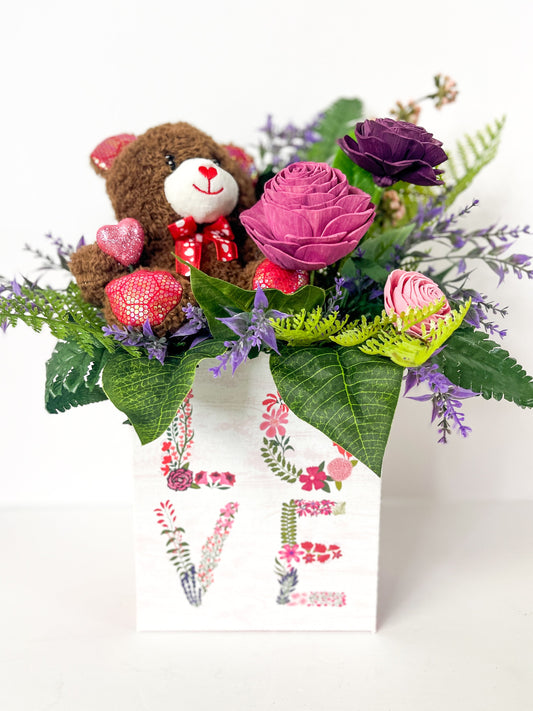 Love Valentine Box Teddy Trio Bouquet