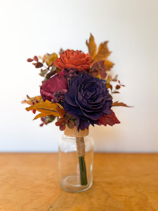 Rustic Leaves Petite Bouquet in Clear Vase