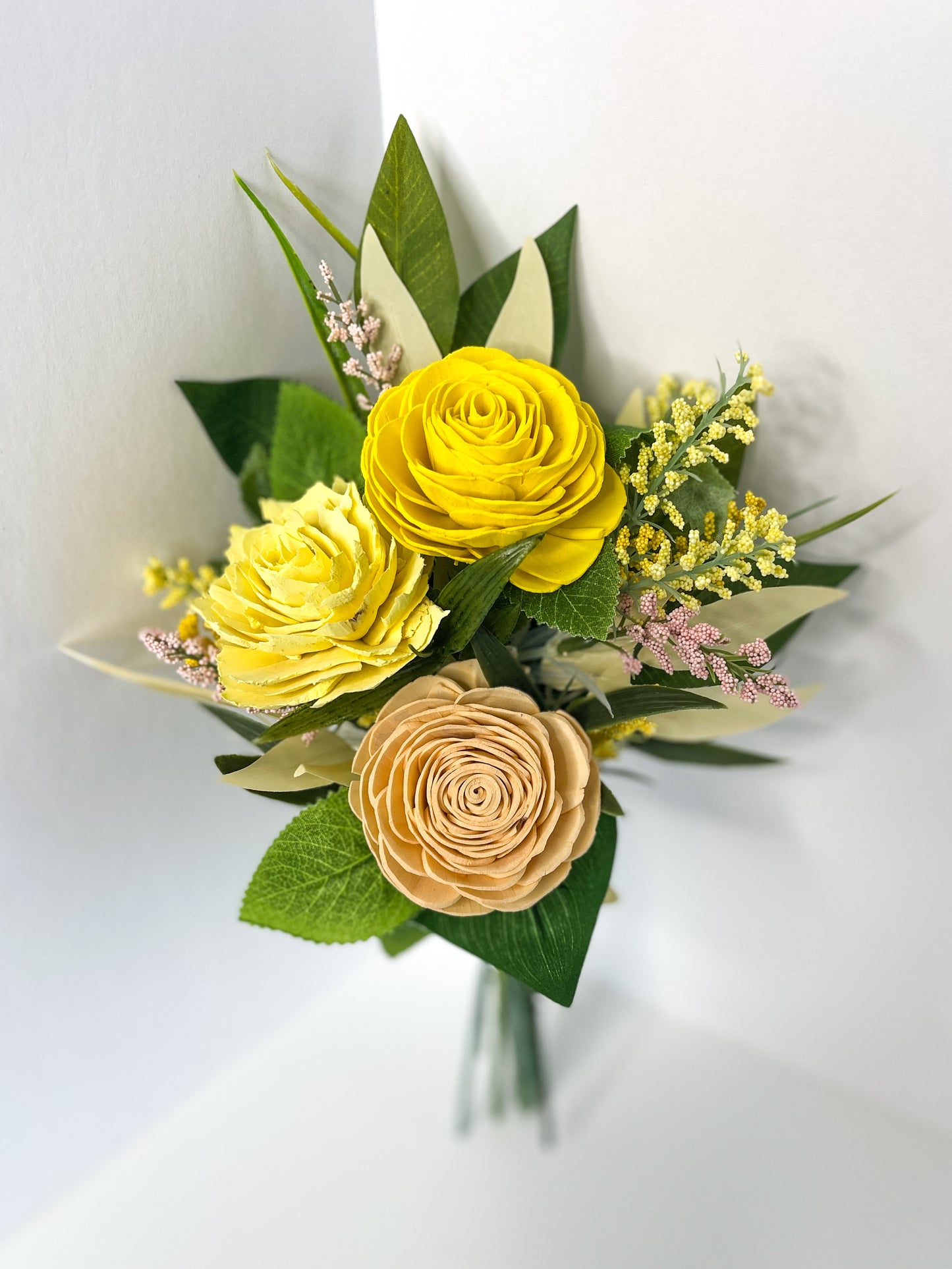 Yellow and Peach Roses Trio Bouquet
