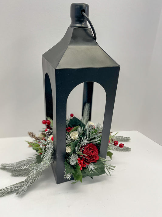 XL Black Metal Floral Lantern