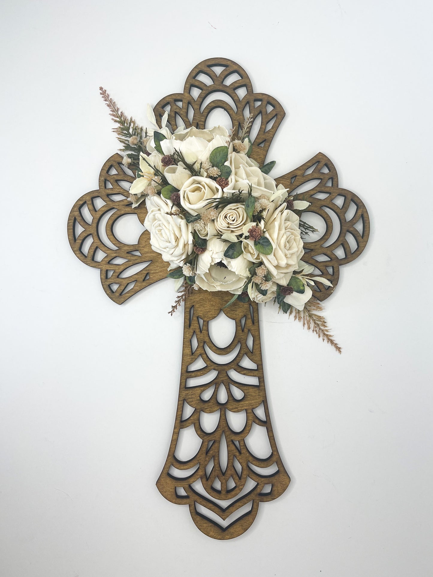 16 inch Ornate Cross - Boho Ivory Florals