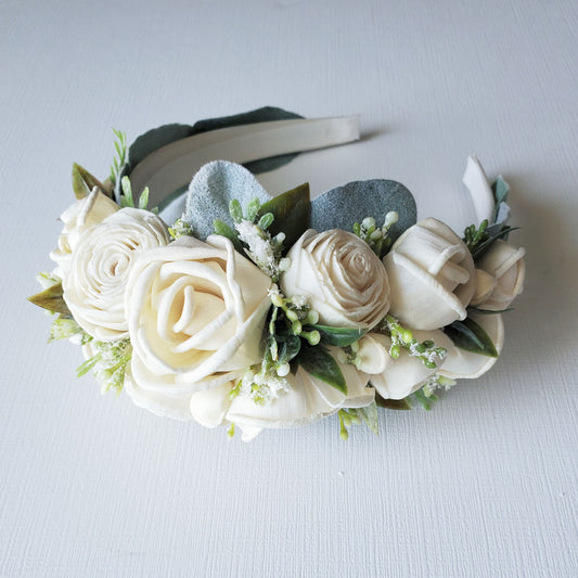 Customized handcrafted wooden floral headband for special occasions. 