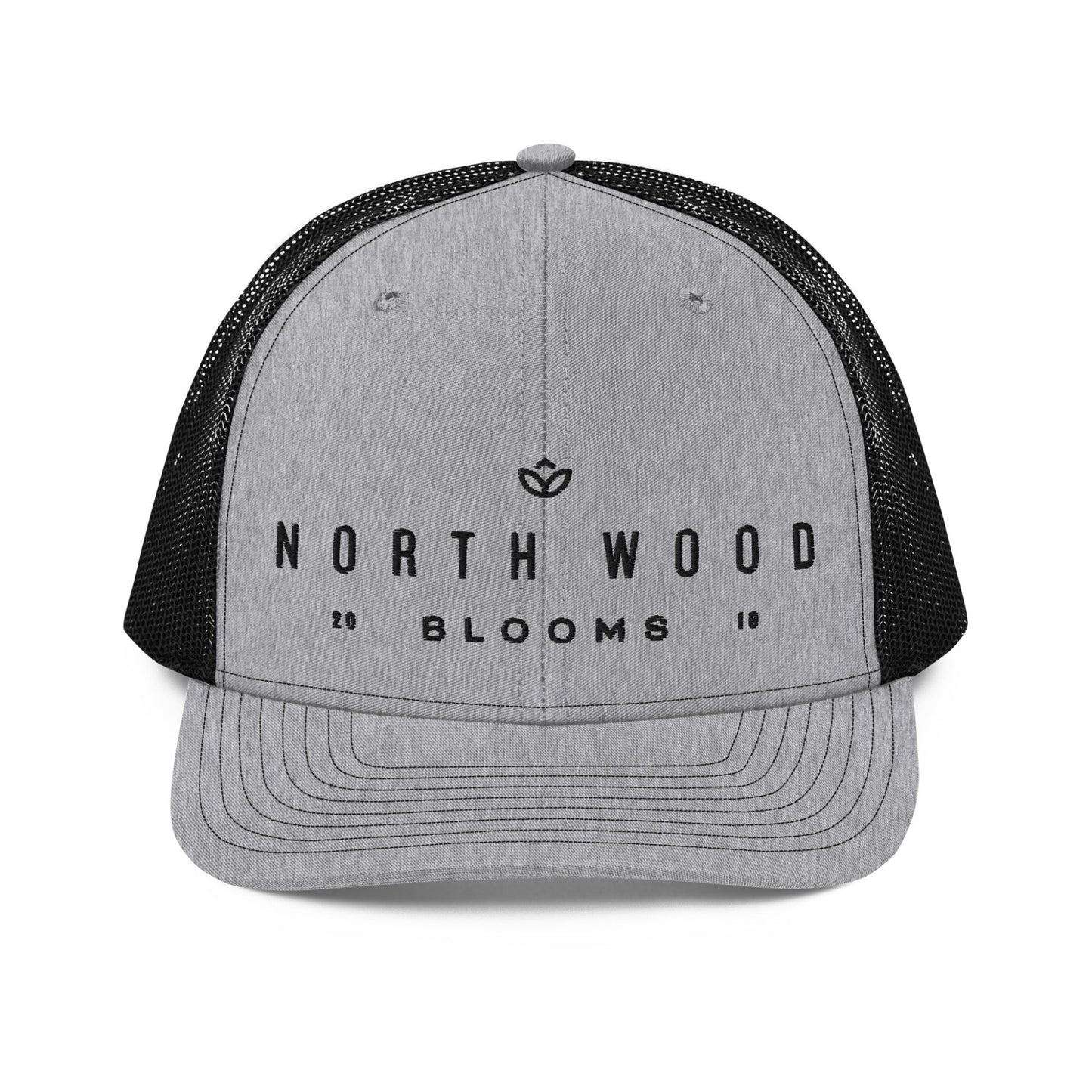 Black and grey "North Wood Blooms" snapback unisex cap.