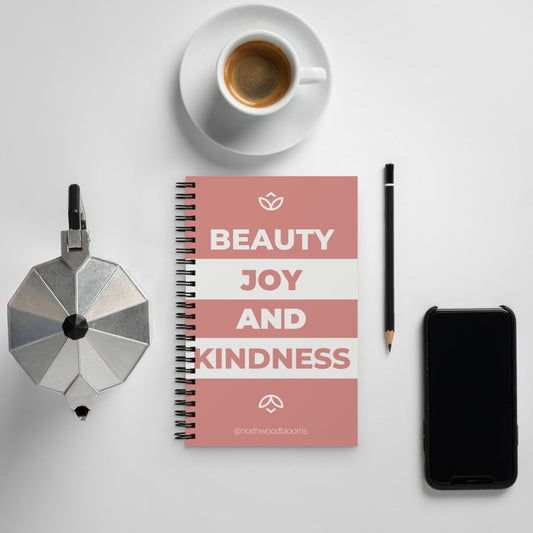 Pink & white "Beauty, Joy & Kindness" spiral notebook for work, study, or fun